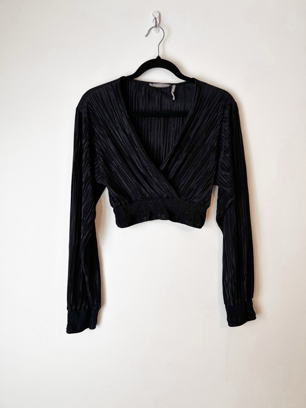 Urban Outfitters Black Ribbed Wrap Crop Top